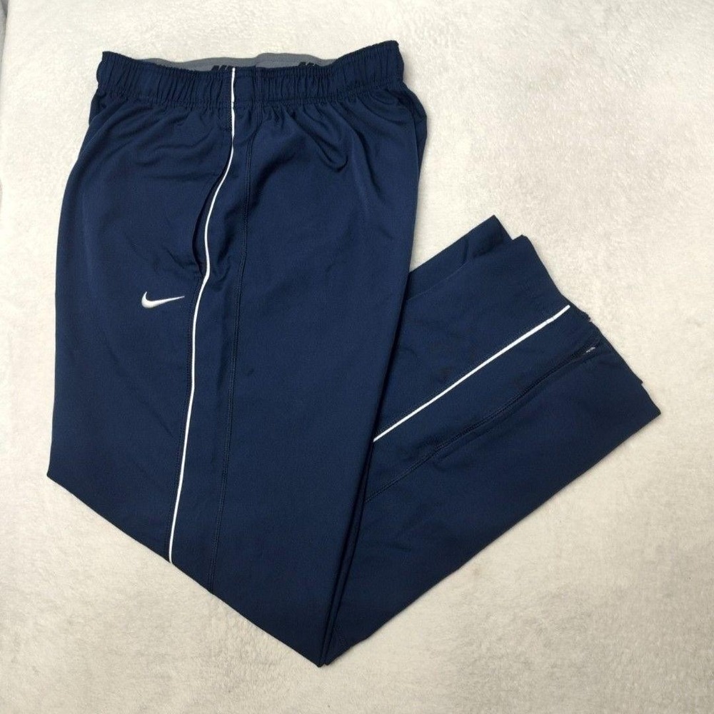 Nike Track Pants Mens Large Blue Dri-FIT Tapered Zip Pocket Athletic Side Stripe